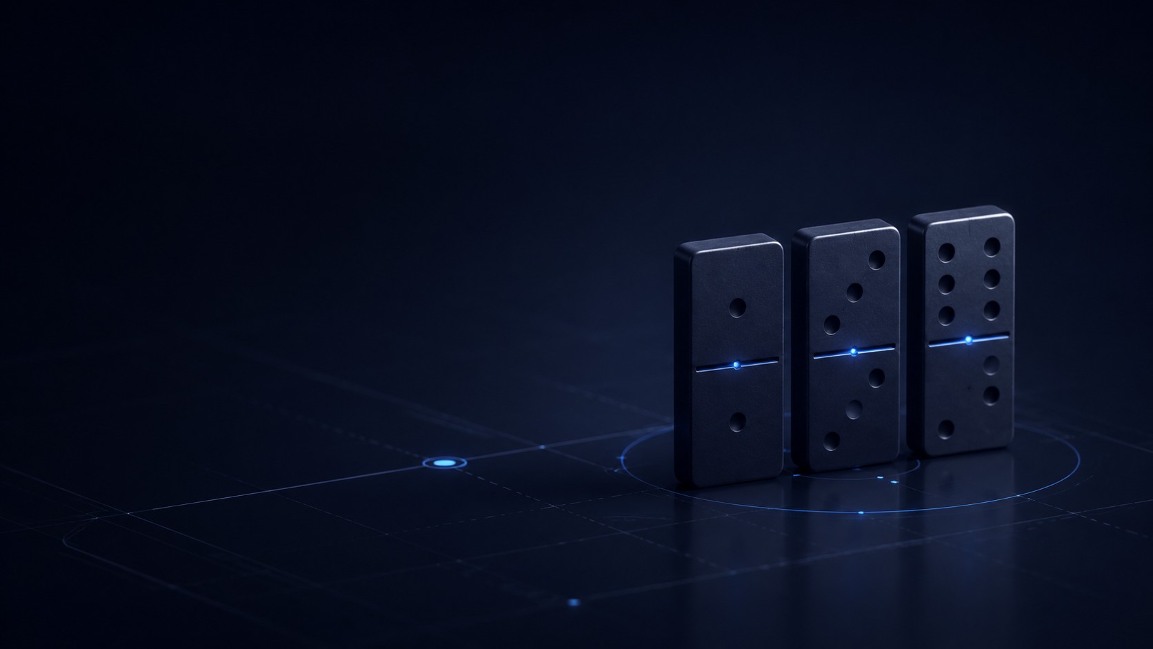 Drei pr&auml;zise ausgerichtete Dominos als Symbol f&uuml;r fokussierte Systembegleitung